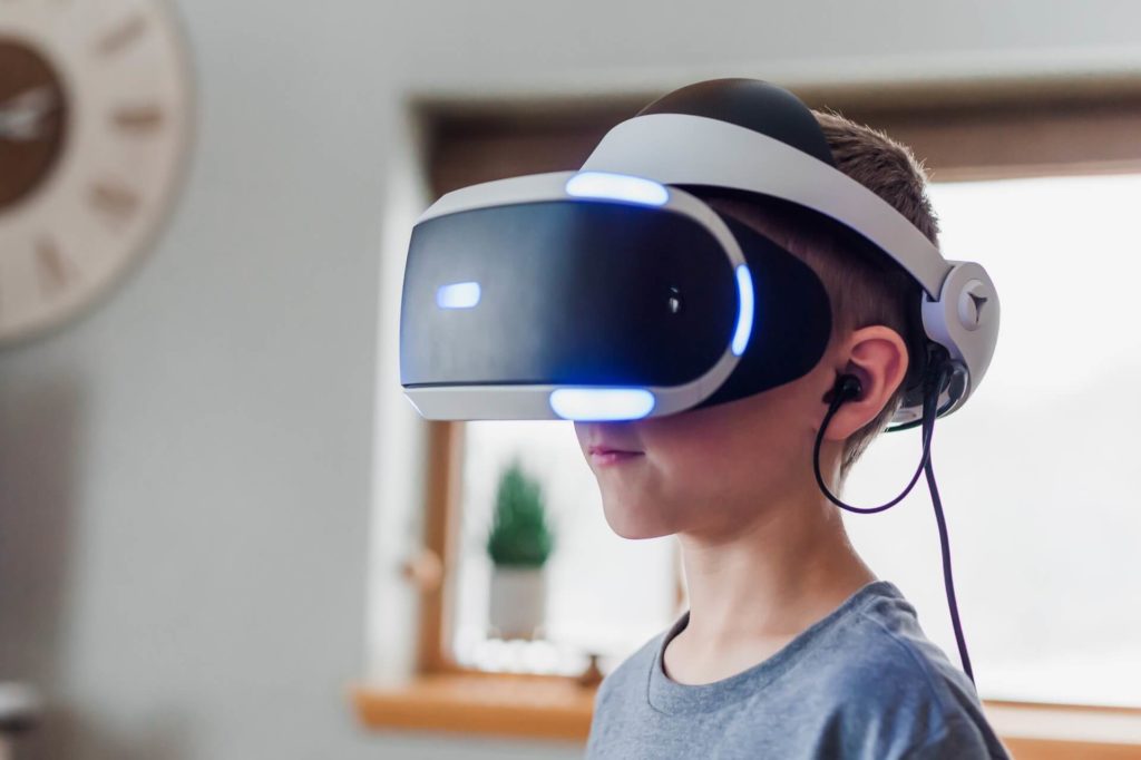 child wearing a virtual reality headset
