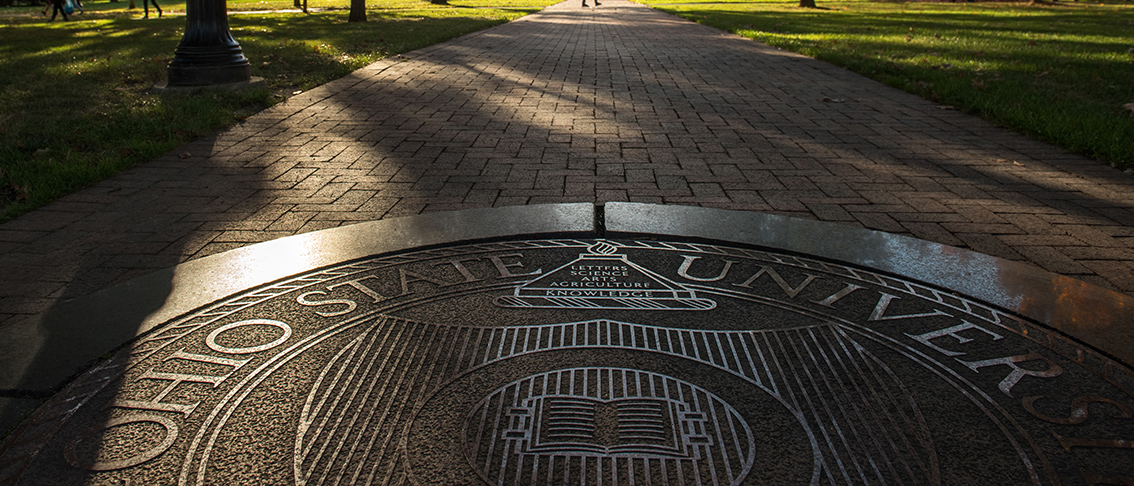 Image of The Ohio State University oval shown on campus grounds.