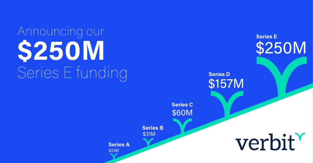 Verbit poster announcing $250M series E funding