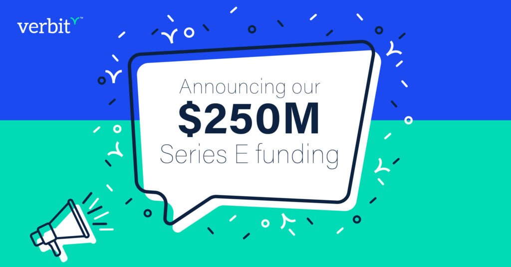 Promotional poster of verbit announcing $250M series E funding
