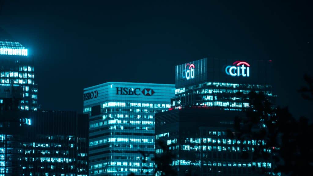 Skyline with Citi and HSBC signs