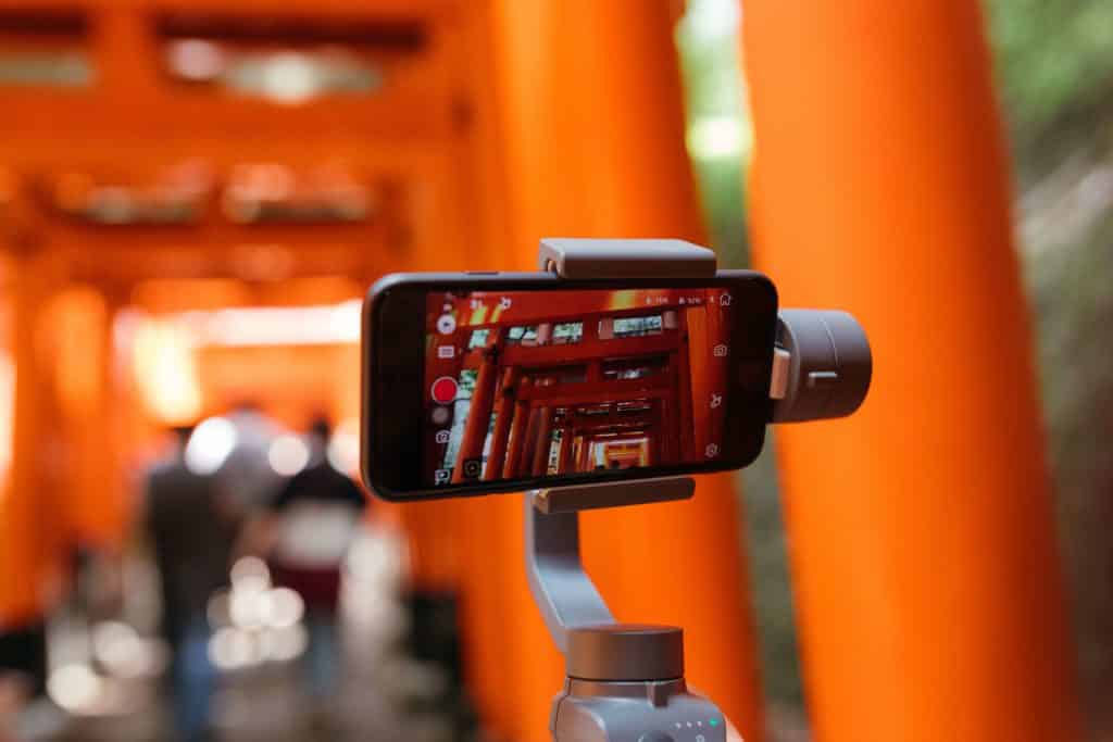 mobile phone mounted on a monopod