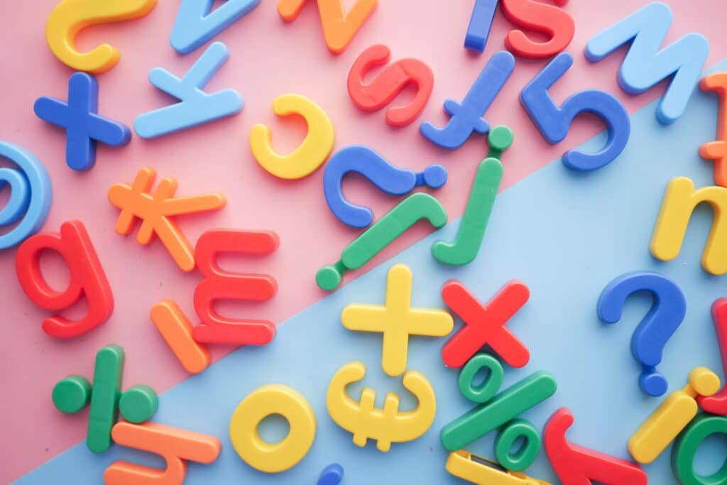 colorful letters and numbers