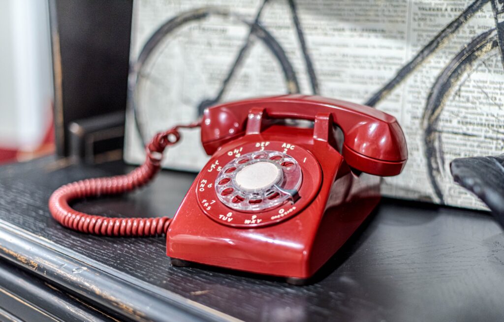 A red rotary phone