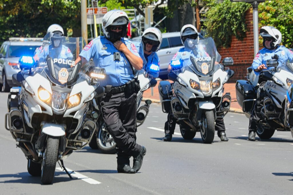 law enforcement officers with motorcycles
