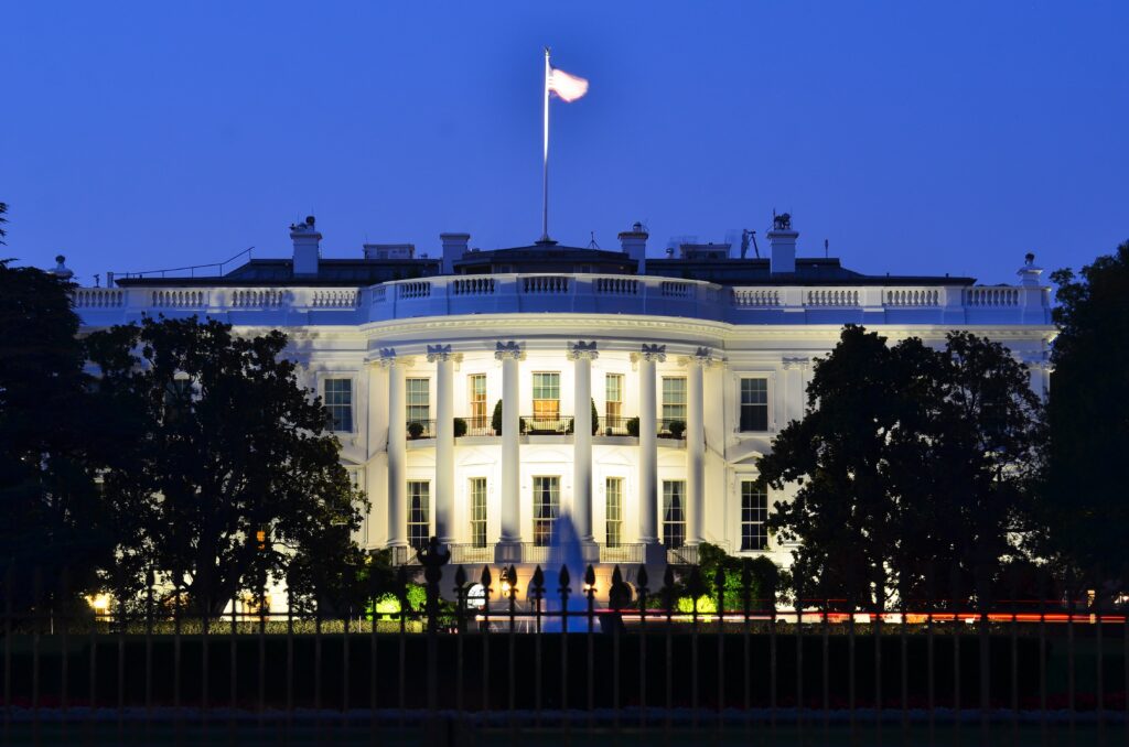 the White House lit up at night