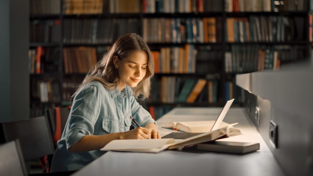 a student working in a library