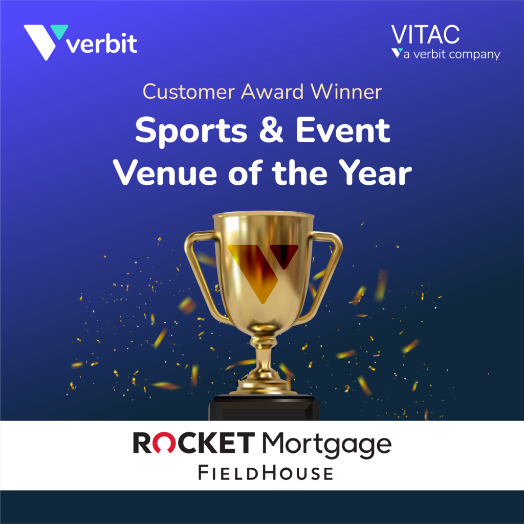 award badge that says "customer award ceremony Sports and Event Venue of the Year Rocket Mortgage Fieldhouse"