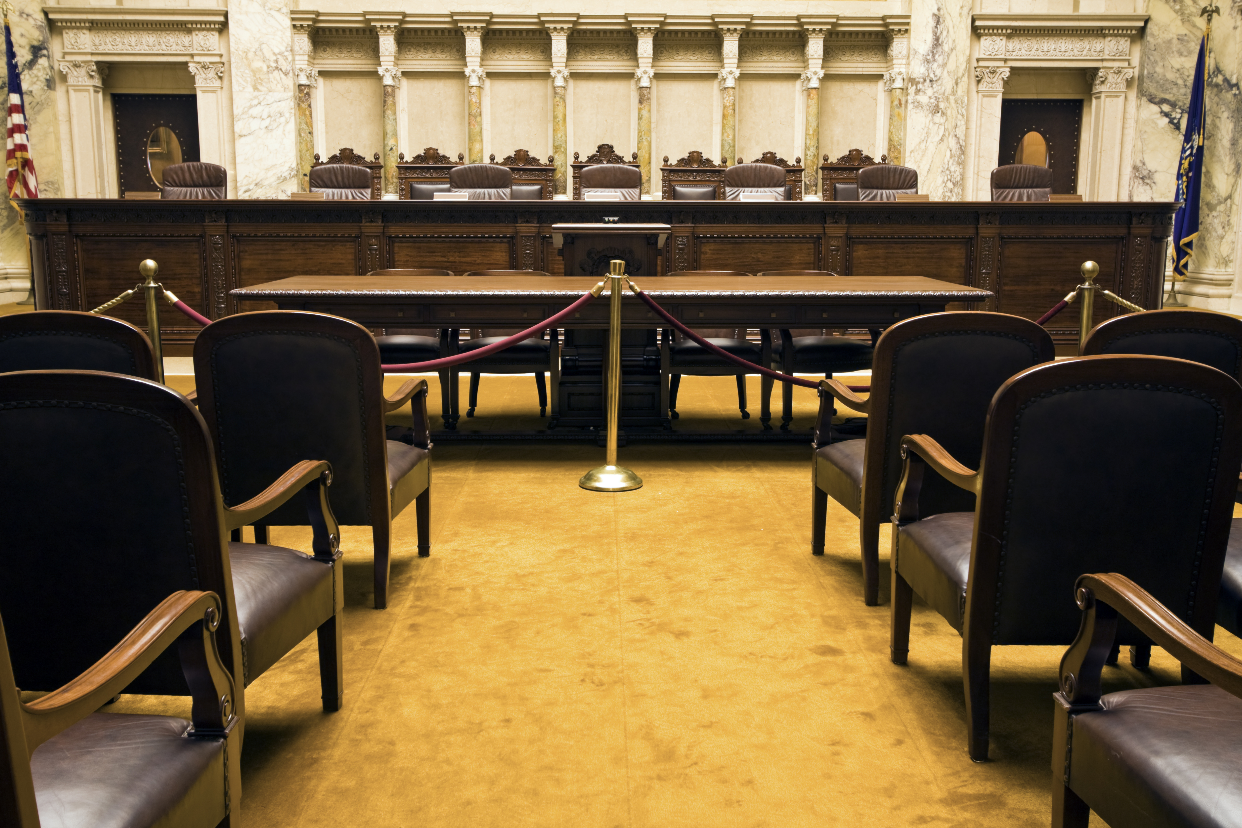 An empty courtroom.