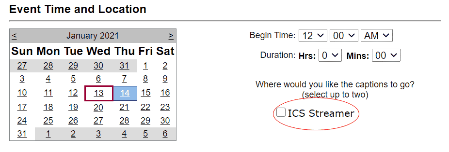 Order Site screenshot-Facility Options-ICS Streamer ONLY