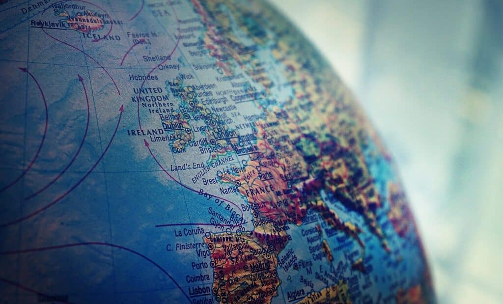 close-up of a globe showing part of the European continent