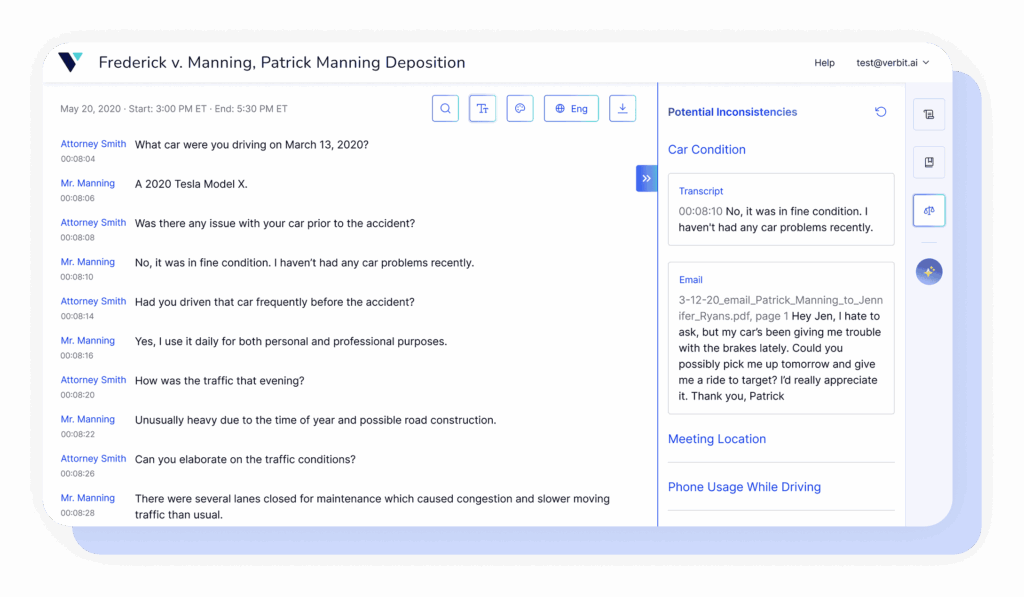 Example of Legal Visor for a deposition involving personal injury