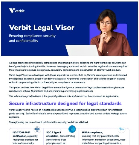 The header image and text for Verbit's Legal AI security whitepaper.