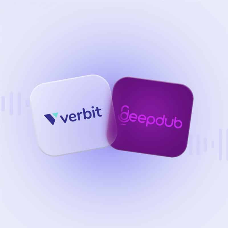 The Verbit and Deepdub logos shown next to each other against a light blue background