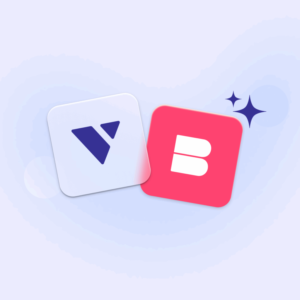 A graphic featuring the Verbit "V" logo and the Banijay Rights "B" in blue and dark pink, respectively, are shown on a light blue background with a blue star on the top right.