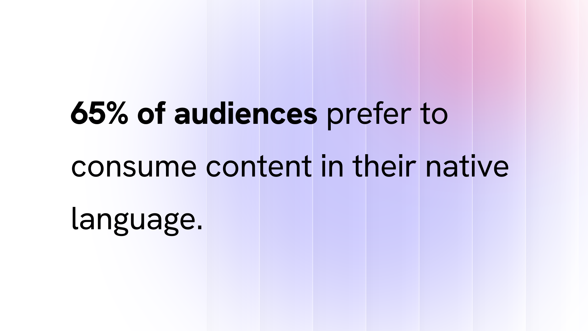 Infographic on gradient background reads: 65% of audiences prefer to consume content in their native language. 