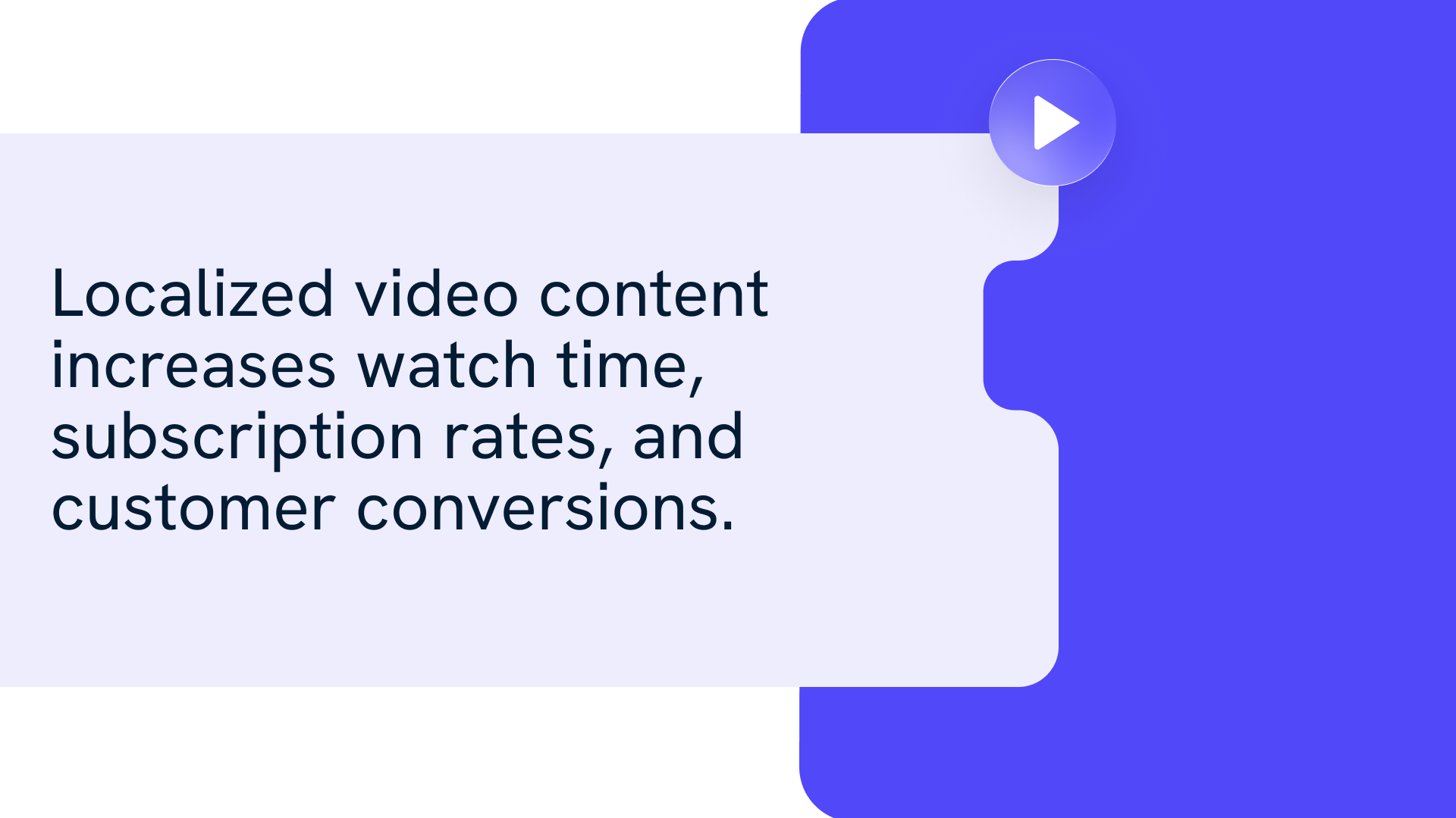Infographic on white and half blue background reads: Localized video content increases watch time, subscription rates, and customer conversions.