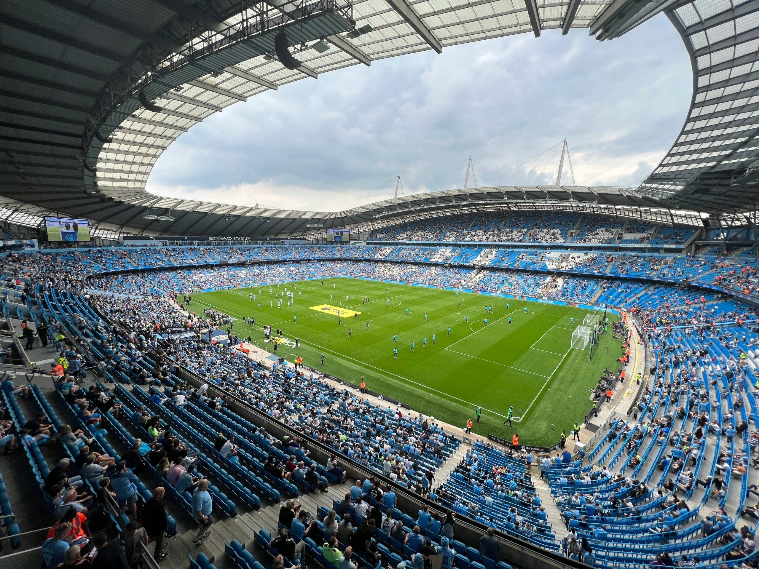 A view from the stands at Etihad Stadium, Manchester, UK which uses Verbit's captioning technology.